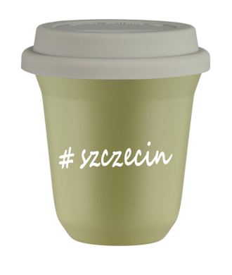 Kubek 150 ml PISTACJOWY Szczecin z pokrywką biala