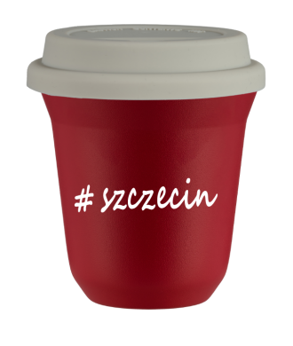 Kubek 80 ml CZERWONY Szczecin z pokrywką biala