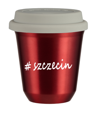 Kubek 240 ml CZERWONY METALIC Szczecin z pokrywką biala