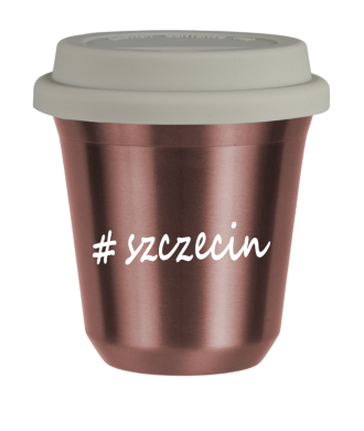 Kubek 150 ml RÓŻOWE ZŁOTO Szczecin z pokrywką biala