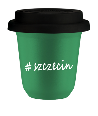 Kubek 240 ml ZIELONY Szczecin z pokrywką czarna