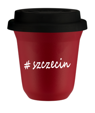 Kubek 80 ml CZERWONY Szczecin z pokrywką czarna