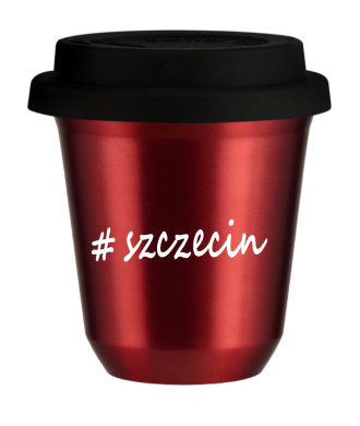 Kubek 80 ml CZERWONY METALIC Szczecin z pokrywką czarna