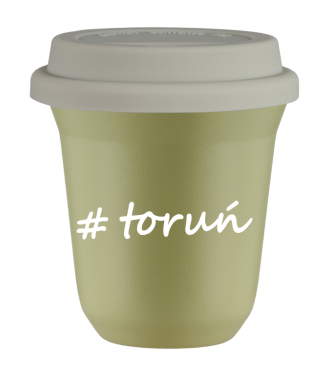 Kubek 80 ml PISTACJOWY Toruń z pokrywką biala