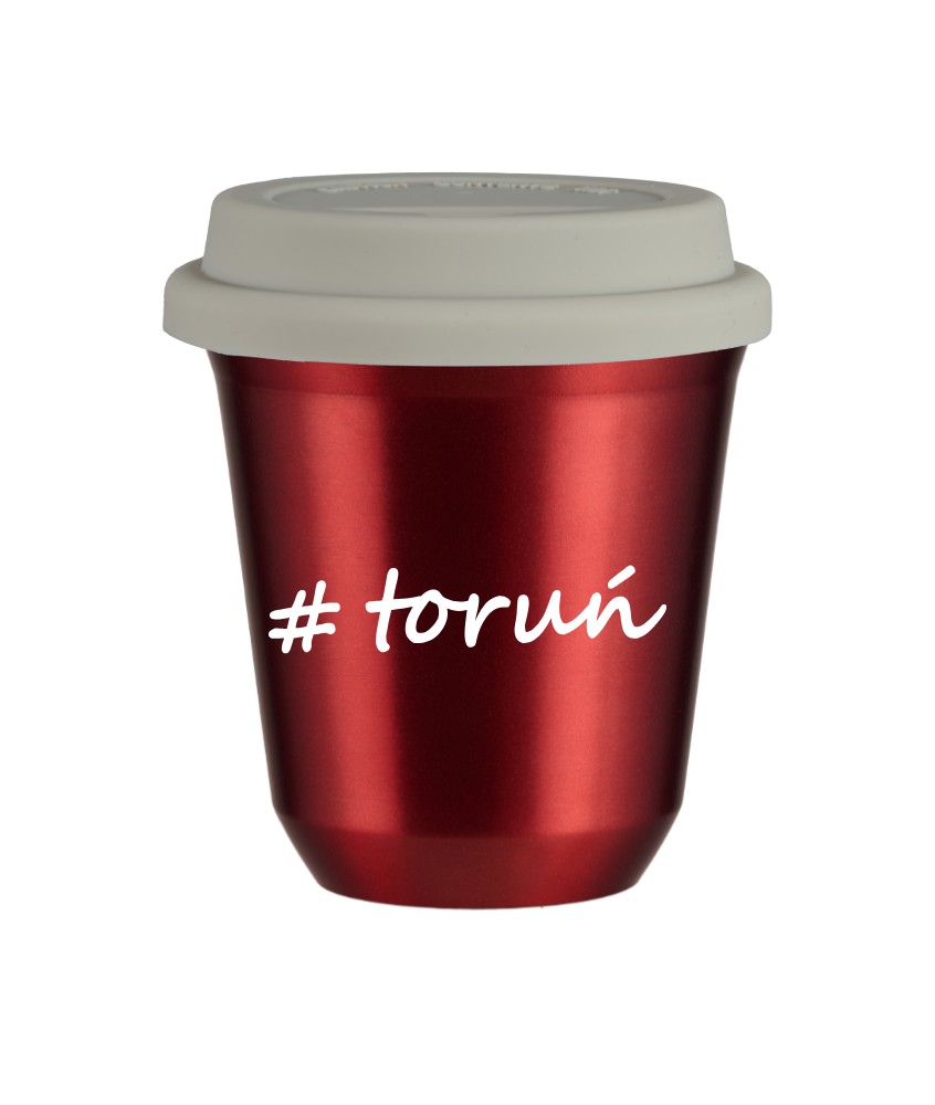 Cup 240 ml METALLIC RED "Toruń", with white lid