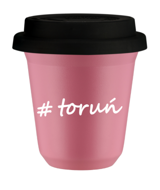 Kubek 80 ml RÓŻOWY Toruń z pokrywką czarna