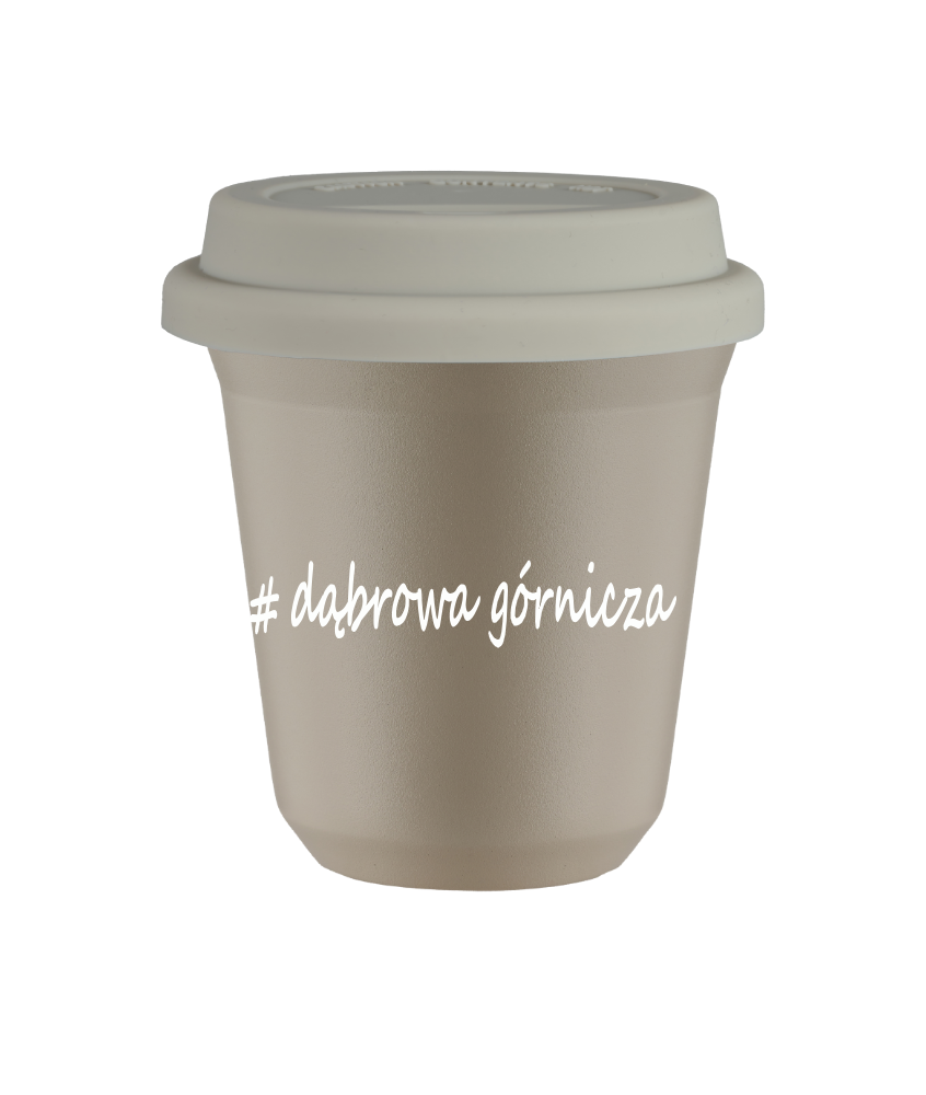 Cup 80 ml BEIGE "Wałbrzych", with white lid