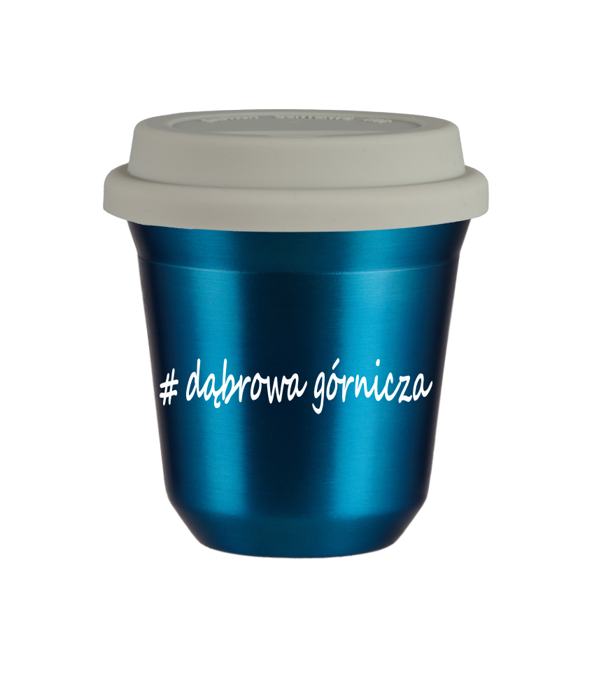Cup 80 ml METALLIC BLUE "Wałbrzych", with white lid