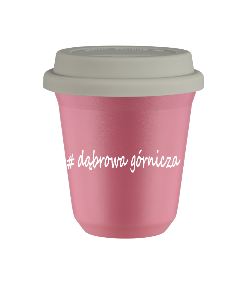 Cup 240 ml PINK "Wałbrzych", with white lid