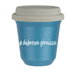 Cup 240 ml METALLIC LIGHT BLUE "Wałbrzych", with white lid