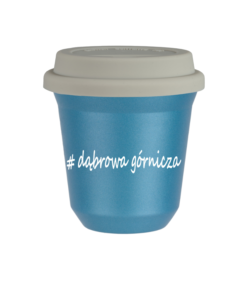Cup 240 ml METALLIC LIGHT BLUE "Wałbrzych", with white lid
