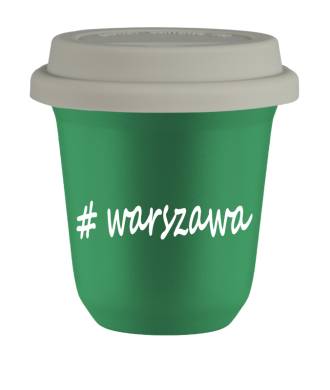 Kubek 80 ml ZIELONY Warszawa z pokrywką biala