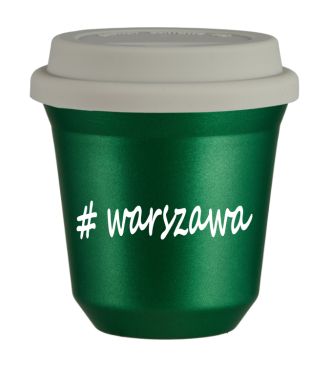 Kubek 240 ml ZIELONY METALIC Warszawa z pokrywką biala