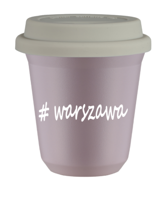 Kubek 150 ml LAWENDOWY Warszawa z pokrywką biala