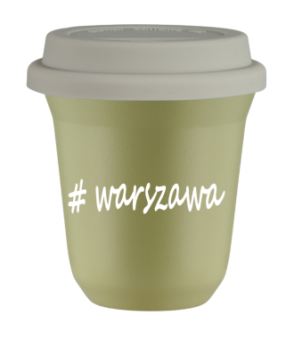 Kubek 80 ml PISTACJOWY Warszawa z pokrywką biala