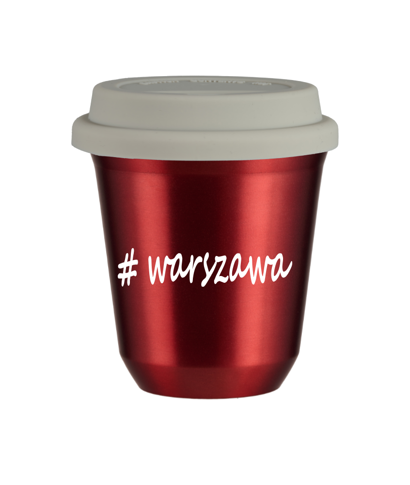 Cup 80 ml METALLIC RED "Warszawa", with white lid