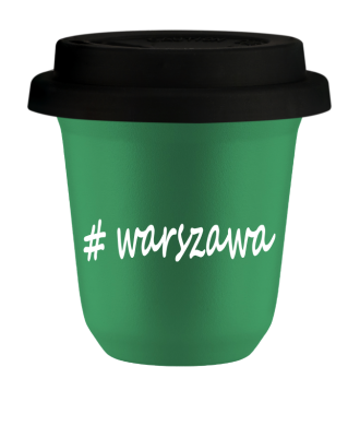 Kubek 80 ml ZIELONY Warszawa z pokrywką czarna