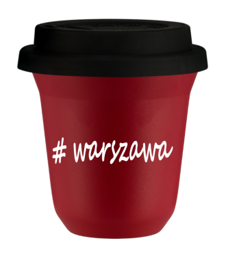 Kubek 80 ml CZERWONY Warszawa z pokrywką czarna