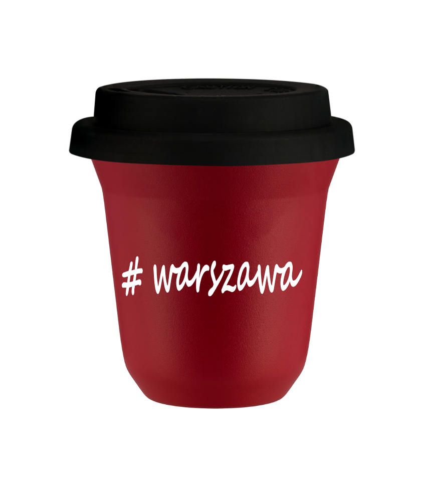 Cup 240 ml RED "Warszawa", with black lid