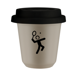 Cup 80 ml BEIGE "Tennis 2 (black)", with black lid