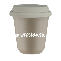 Cup 150 ml BEIGE "Włocławek", with white lid