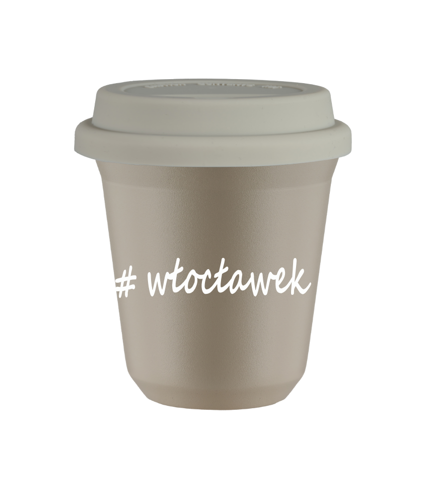 Cup 150 ml BEIGE "Włocławek", with white lid