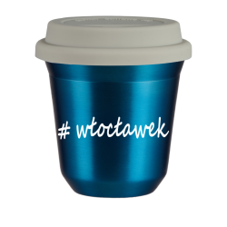 Cup 80 ml METALLIC BLUE "Włocławek", with white lid