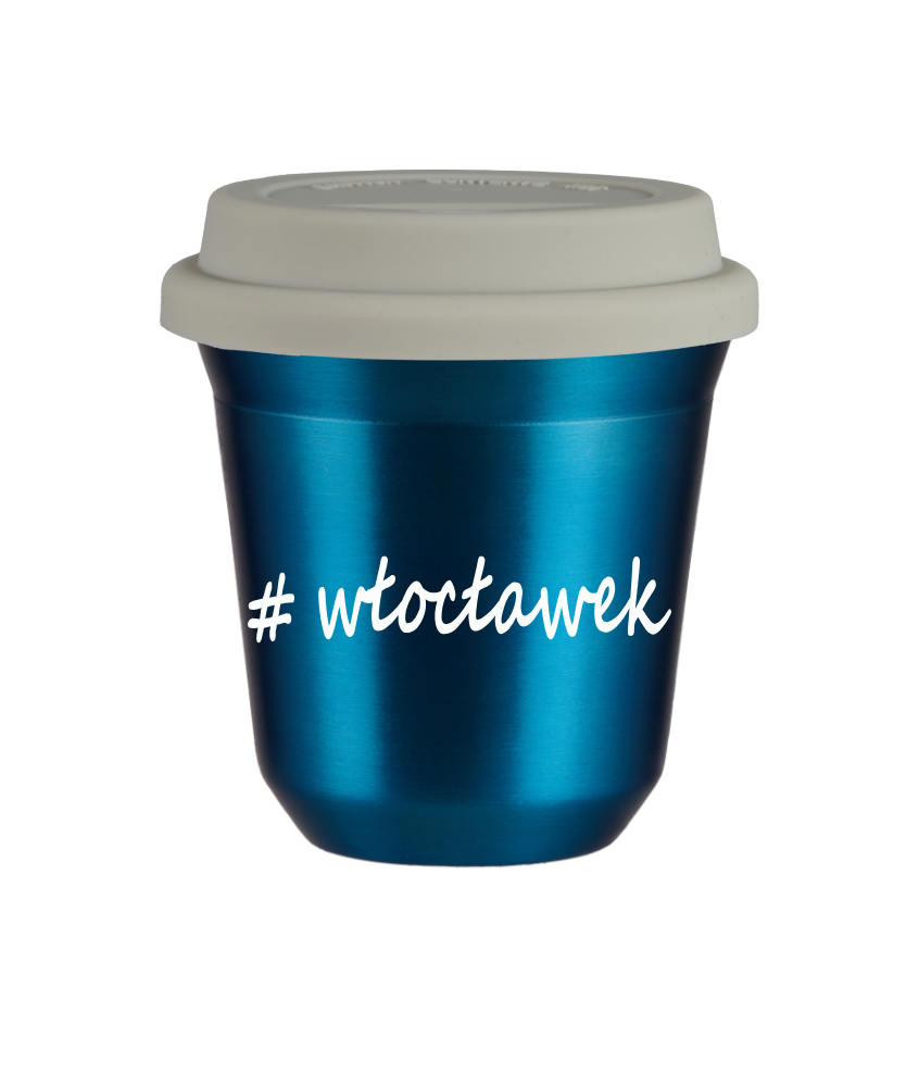 Cup 80 ml METALLIC BLUE "Włocławek", with white lid