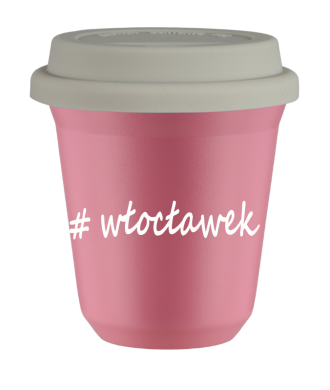 Kubek 80 ml RÓŻOWY Włocławek z pokrywką biala