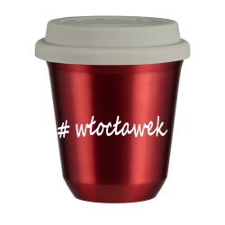 Cup 240 ml METALLIC RED "Włocławek", with white lid