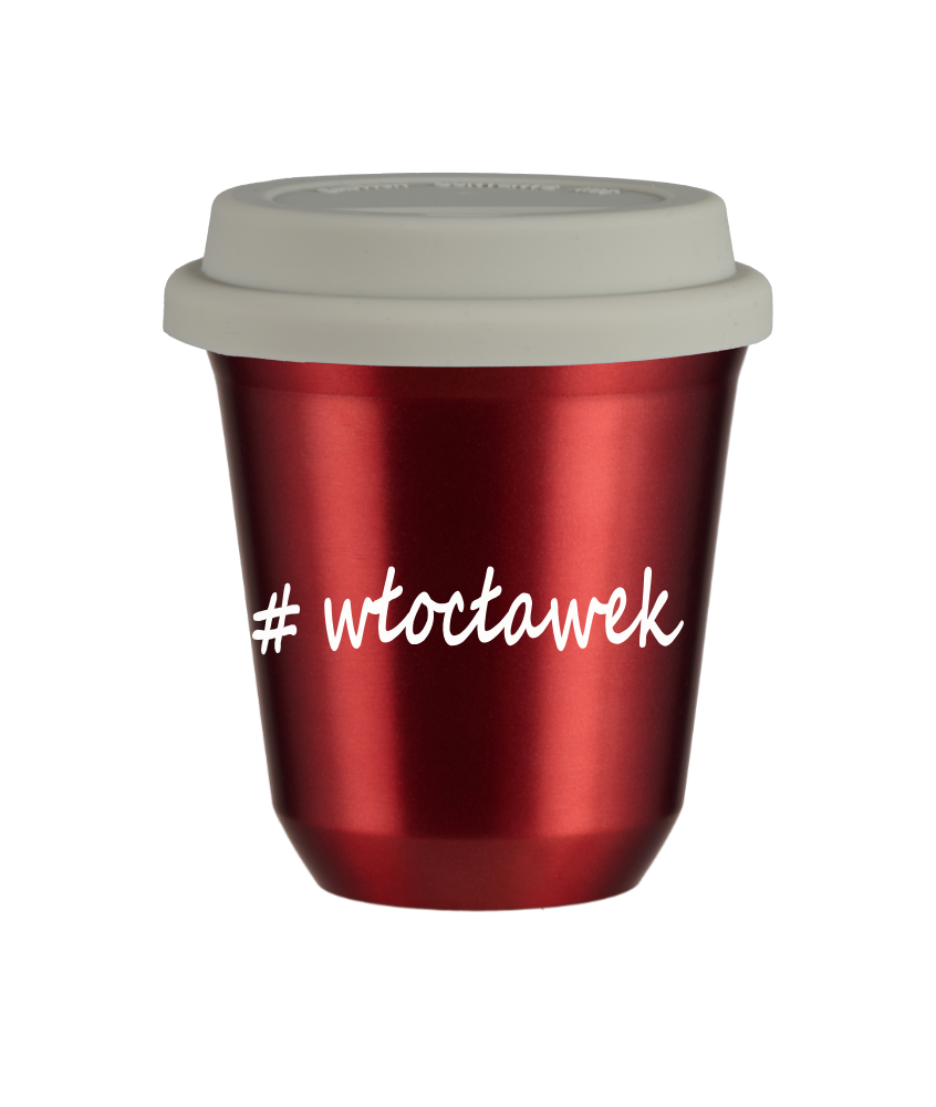 Cup 240 ml METALLIC RED "Włocławek", with white lid