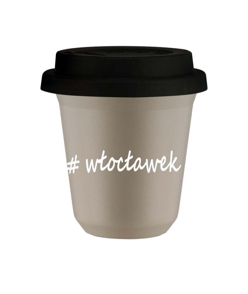 Cup 240 ml BEIGE "Włocławek", with black lid