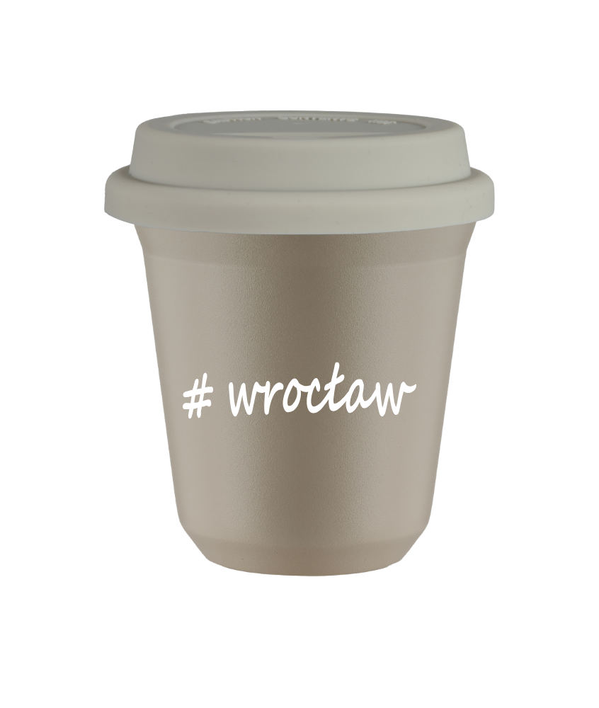 Cup 240 ml BEIGE "Wrocław", with white lid
