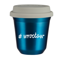 Cup 150 ml METALLIC BLUE "Wrocław", with white lid