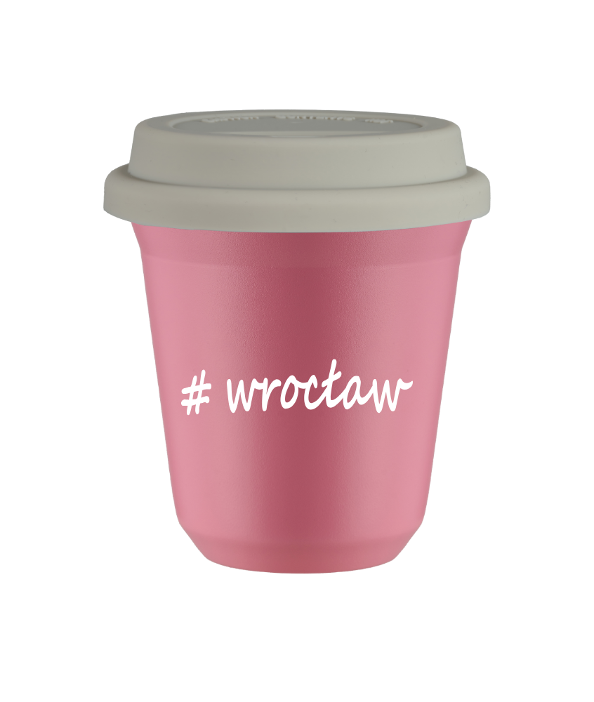 Cup 150 ml PINK "Wrocław", with white lid