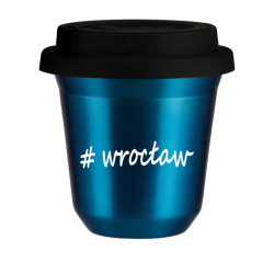 Cup 240 ml METALLIC BLUE "Wrocław", with black lid