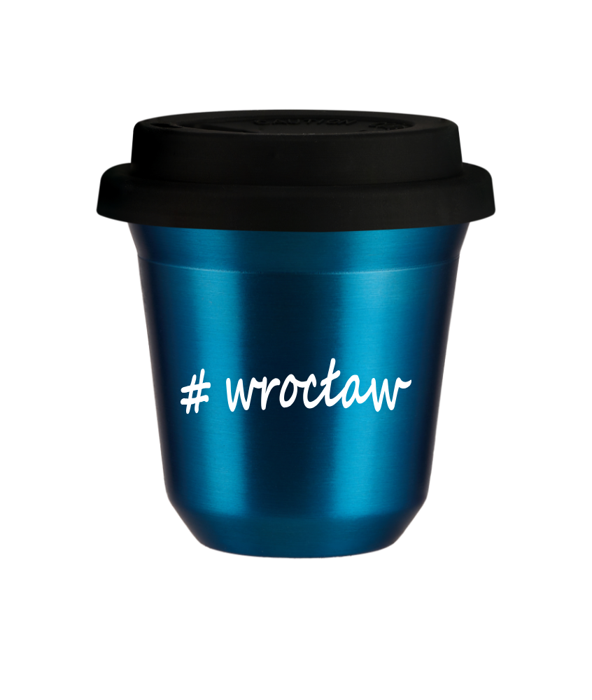 Cup 240 ml METALLIC BLUE "Wrocław", with black lid