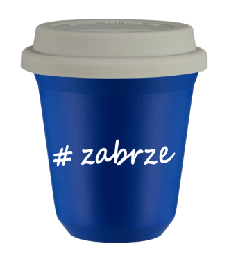 Kubek 80 ml NIEBIESKI Zabrze z pokrywką biala