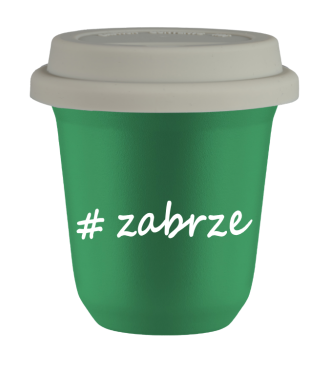 Kubek 150 ml ZIELONY Zabrze z pokrywką biala