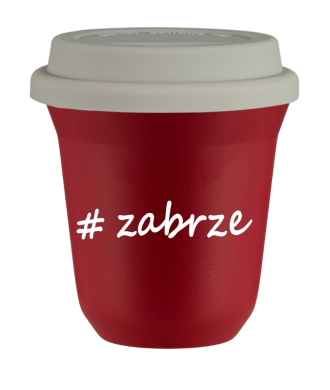 Kubek 80 ml CZERWONY Zabrze z pokrywką biala