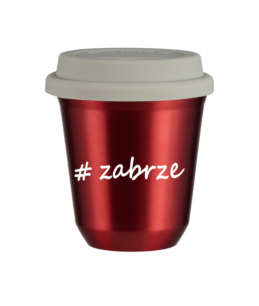 Cup 80 ml METALLIC RED "Zabrze", with white lid