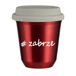 Cup 240 ml METALLIC RED "Zabrze", with white lid