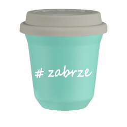 Cup 150 ml TURQUOISE "Zabrze", with white lid