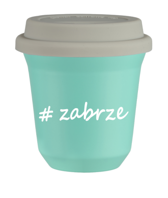 Kubek 150 ml TURKUSOWY Zabrze z pokrywką biala