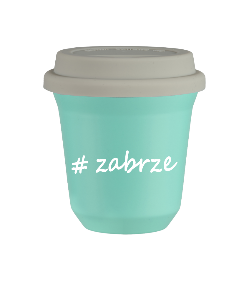 Cup 150 ml TURQUOISE "Zabrze", with white lid