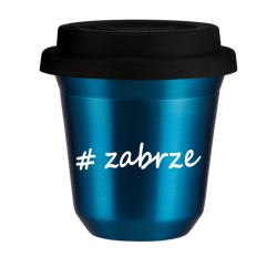 Cup 150 ml METALLIC BLUE "Zabrze", with black lid