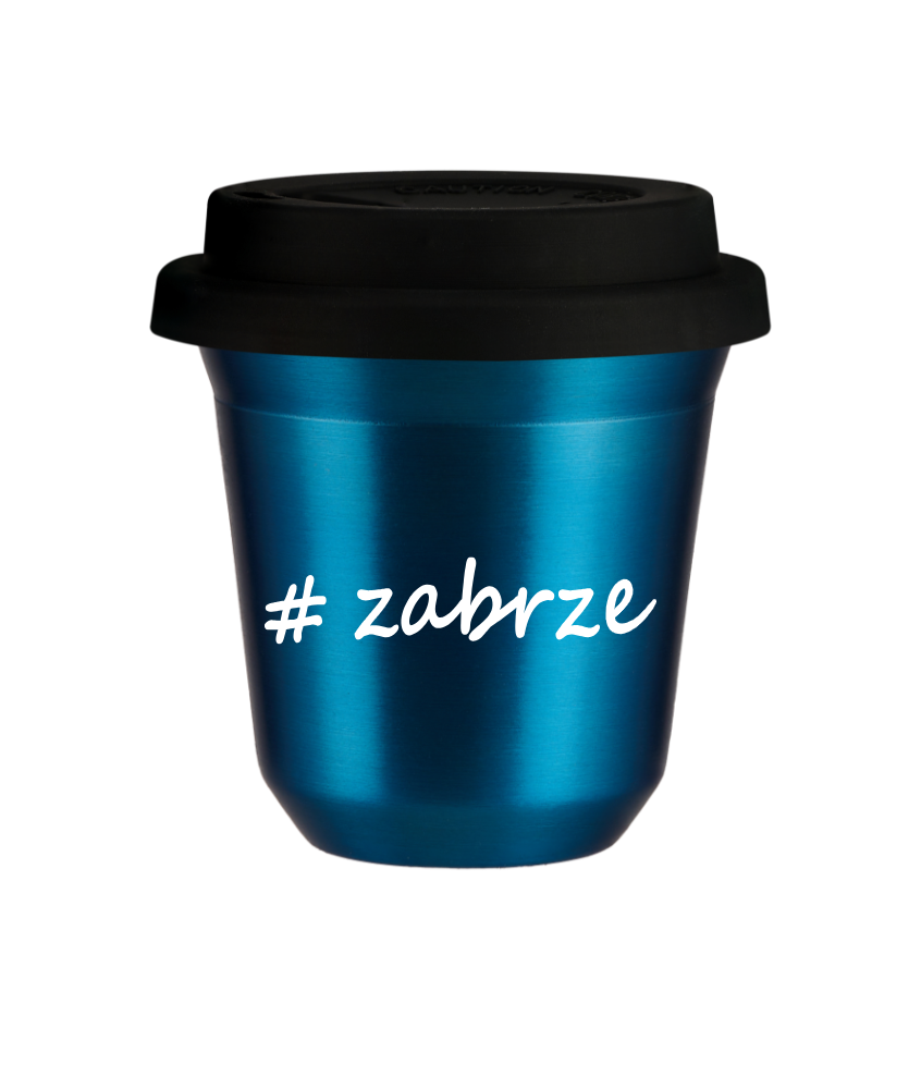 Cup 150 ml METALLIC BLUE "Zabrze", with black lid