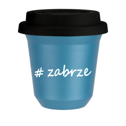 Cup 80 ml METALLIC LIGHT BLUE "Zabrze", with black lid