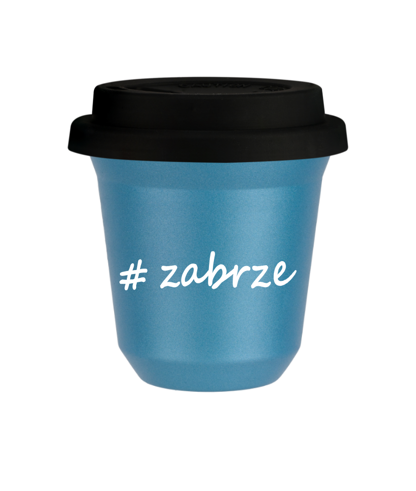Cup 80 ml METALLIC LIGHT BLUE "Zabrze", with black lid