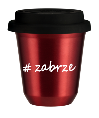 Kubek 240 ml CZERWONY METALIC Zabrze z pokrywką czarna